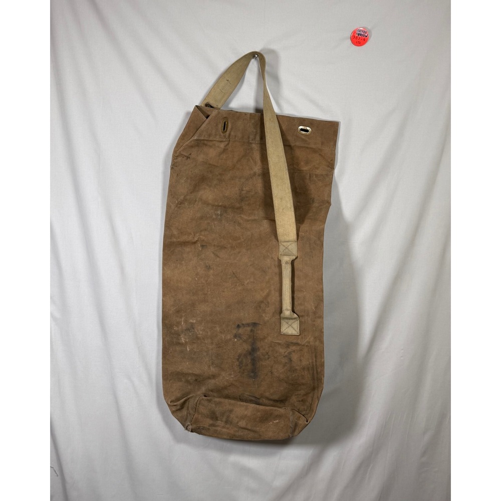 Vintage 1945 WWII Military Canvas Duffel Bag Brown Heavy Duty Sea Bag 36x20